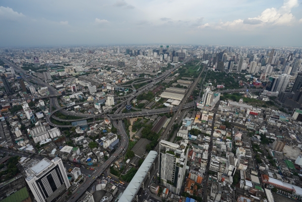 Bangkok city central business downtown with expressway interchanged ...